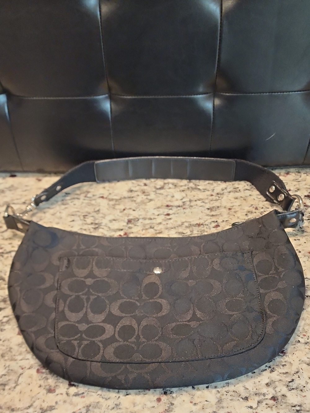 Coach Black Signature Canvas Crescent Shoulder Bag